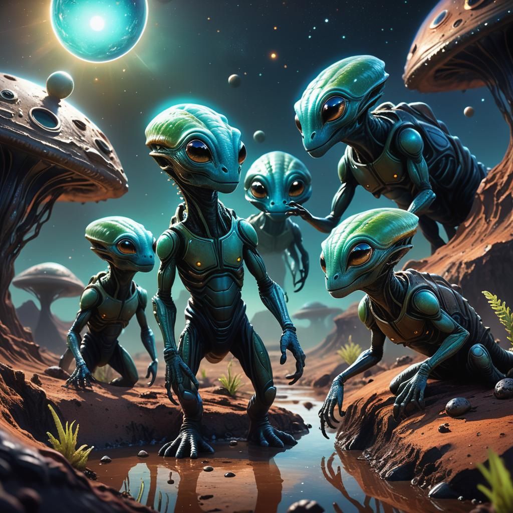 Mudpuppy Aliens on Exoplanet: Speculative Xenobiology Art