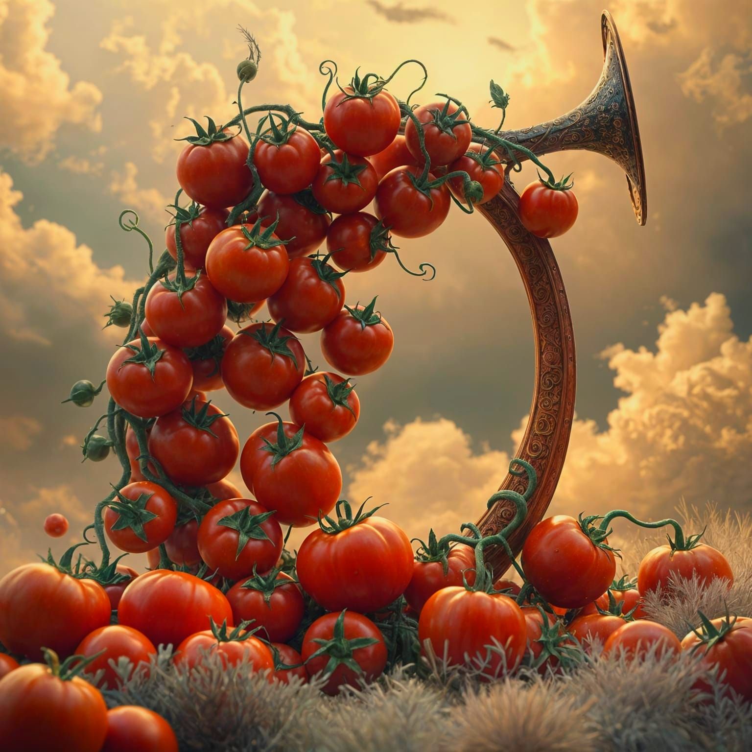 Whimsical French Horn Meets Fantastical Tomatoes in Dreamlik...