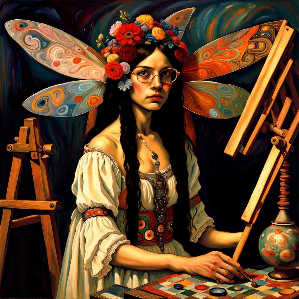 Ethereal Woman Artist in Surreal Bohemian Dreamscape