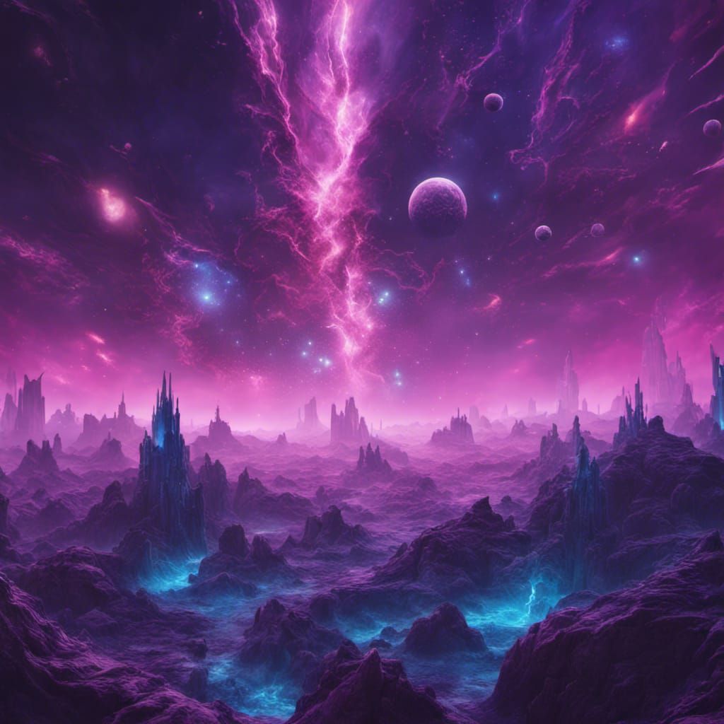 Purple and Blue Space Blend: Detailed Matte Painting