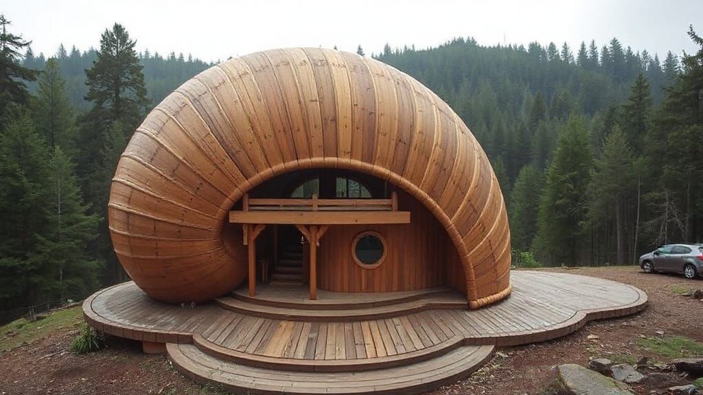 Giant Redwood Snail Shell Temple in Ghibli Style