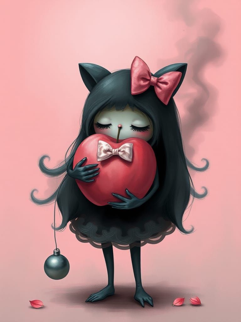 Enchanted Pink Apple Embrace in Pop Surrealist Style