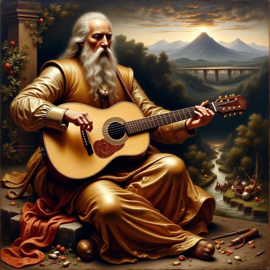 Greg Allman as Renaissance Guitarist in Sfumato Oil Painting