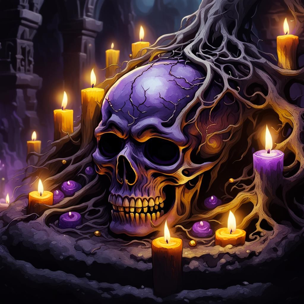 Glowing Skull in Dark Tomb: Fantasy Concept Art