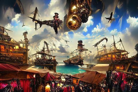 Steampunk Pirate Market: An AI-Generated Scene