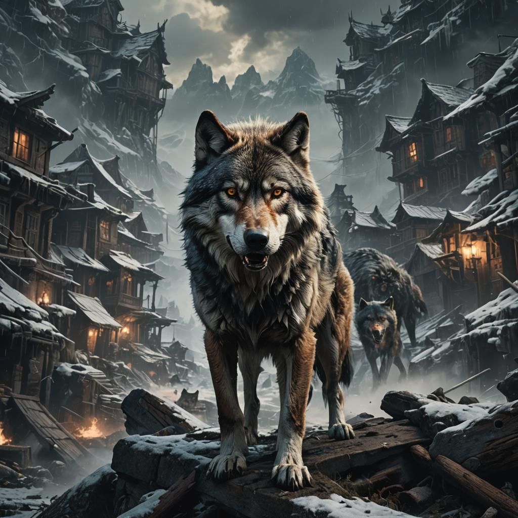 Dramatic Killer Wolf Portrait in Digital Matte Painting