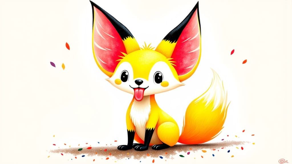 Quirky Fennec Fox in Whimsical Oil Pastel Illustration