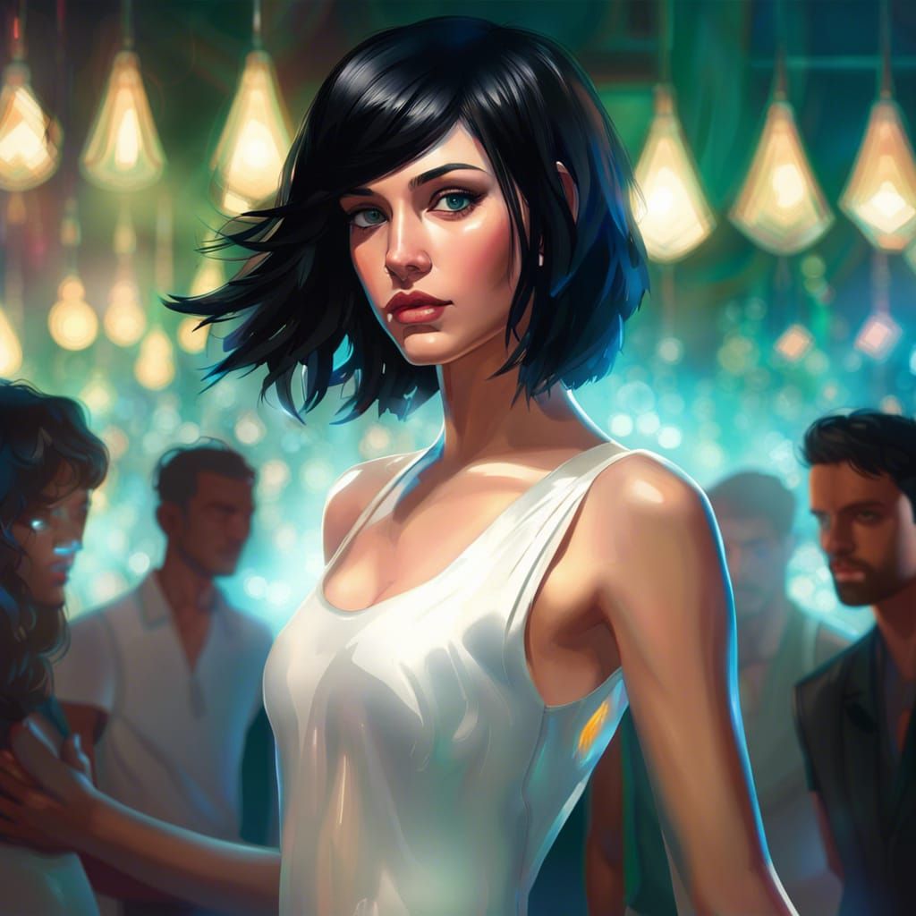 Nightclub Scene: Woman Dancing in Splash Art Style