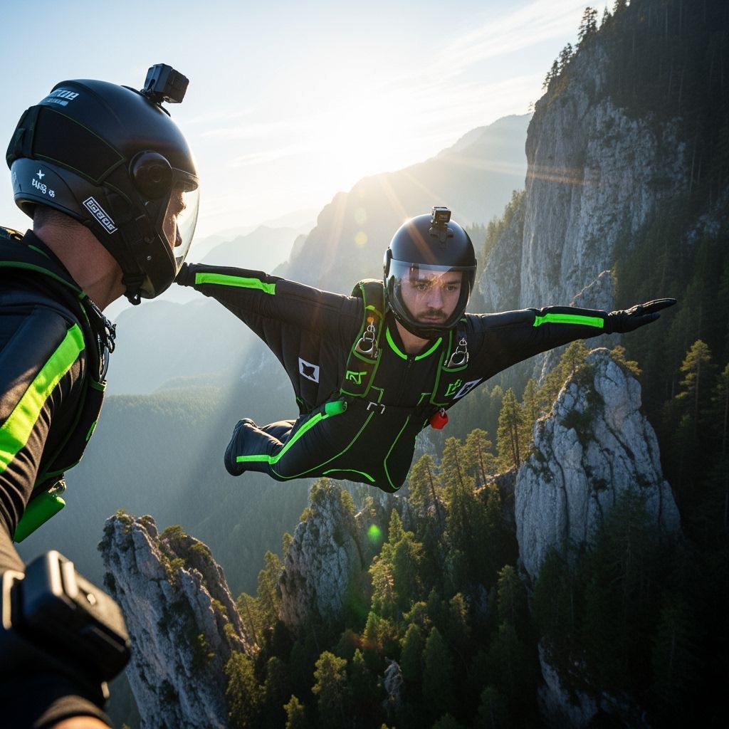 Wingsuit Flyer Soaring Through Jagged Cliffs