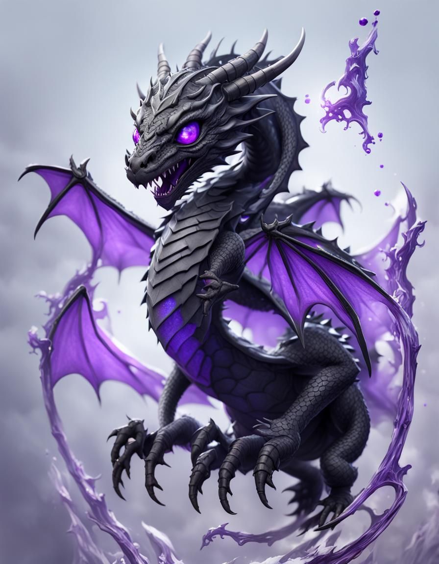 Cute Black Dragon with Purple Eyes