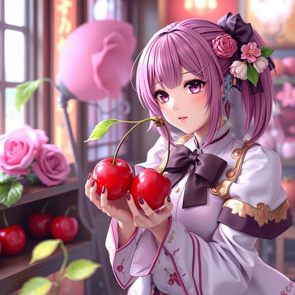 Anime Key Visual of Two Cherries in Stunning 8K Resolution