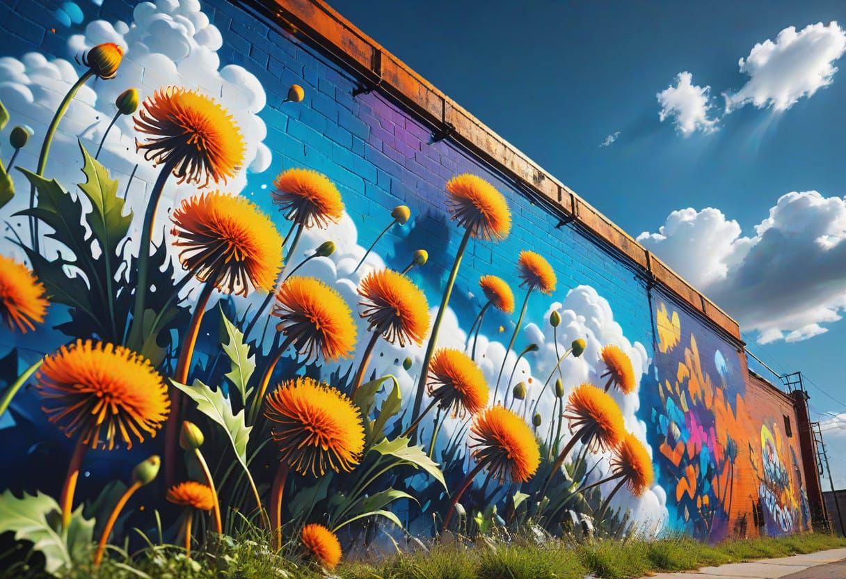 Vibrant Orange Dandelions in a Dreamlike, Hyper-Realistic La...