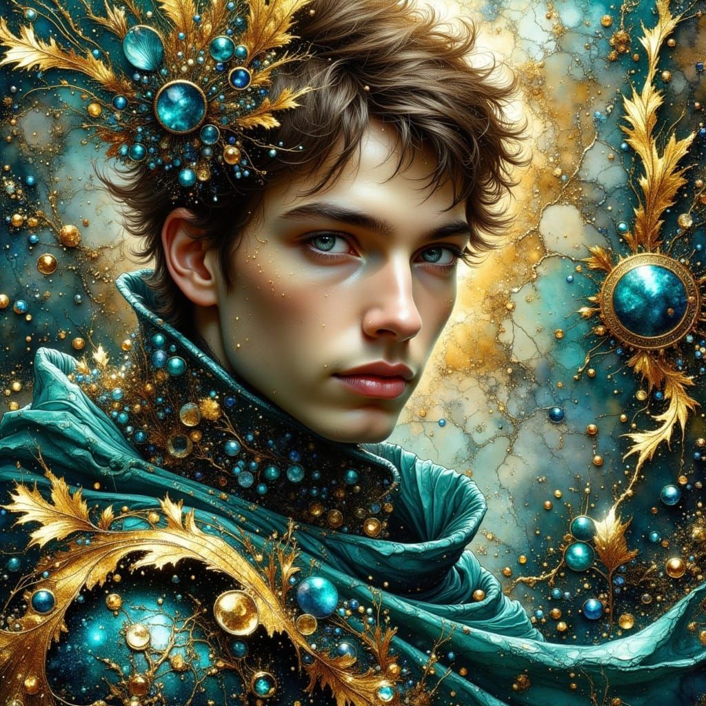 Dark Fantasy Prince in Maximalist Armor with Sparkling Metal...