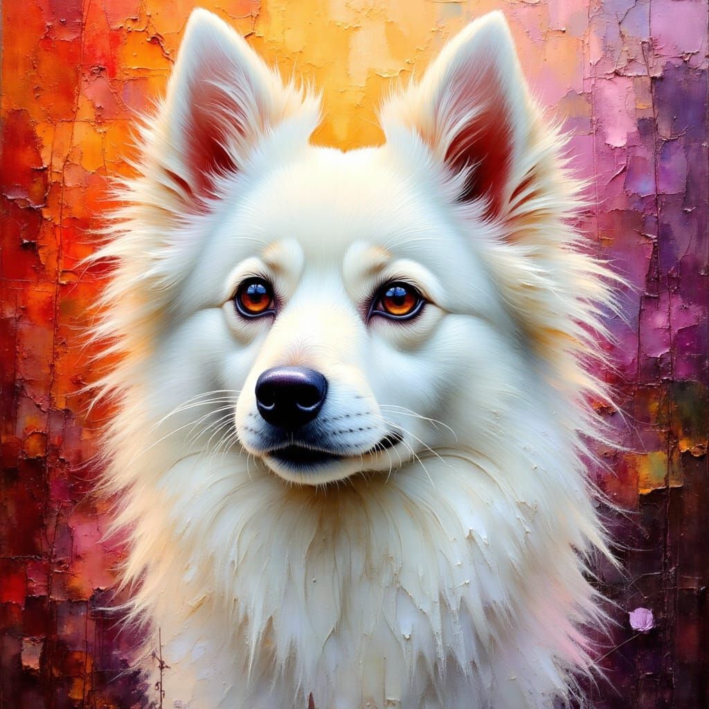 Japanese Spitz Portrait in Detailed Impasto Oil Painting