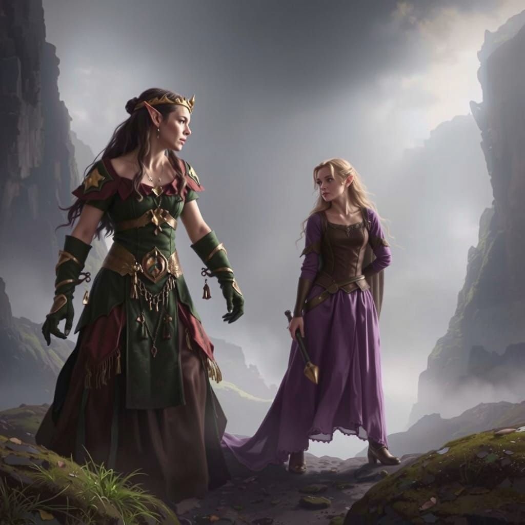 Orc Princess and Elf Princess in Dramatic Standoff