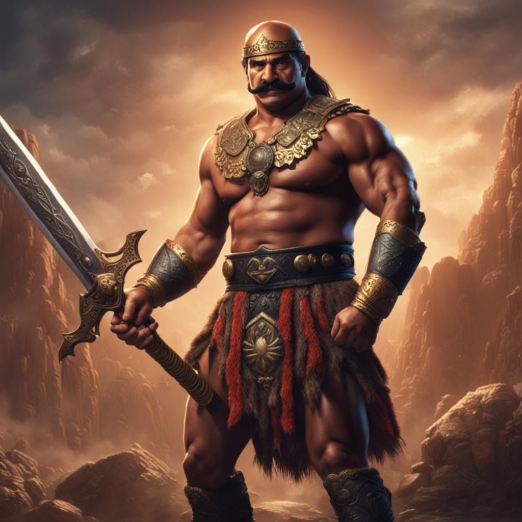Fantasy Barbarian Wrestler with Conan Sword, Digital Art
