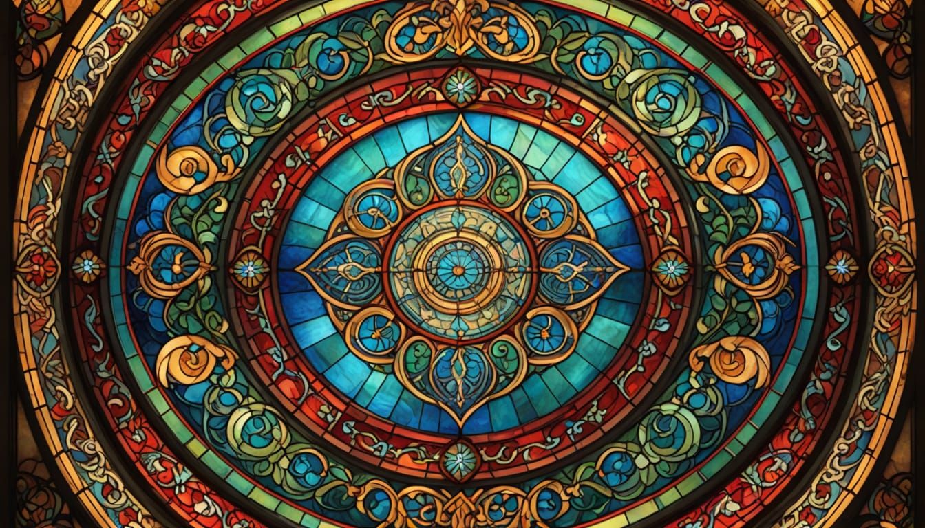 Vibrant Stained Glass Masterpiece with Swirling Patterns and...