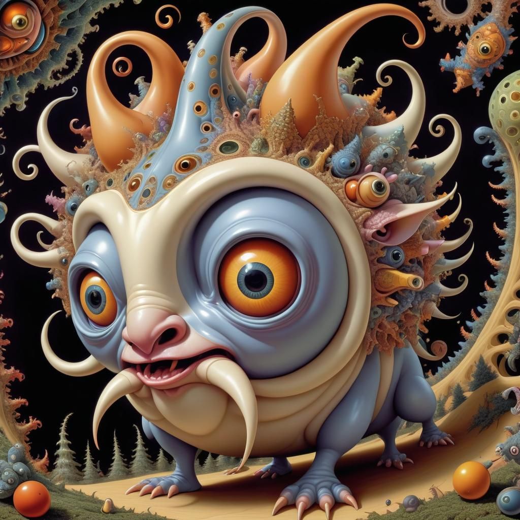 Fractal Animals' Grotesque Surreal Party in Canvas Style