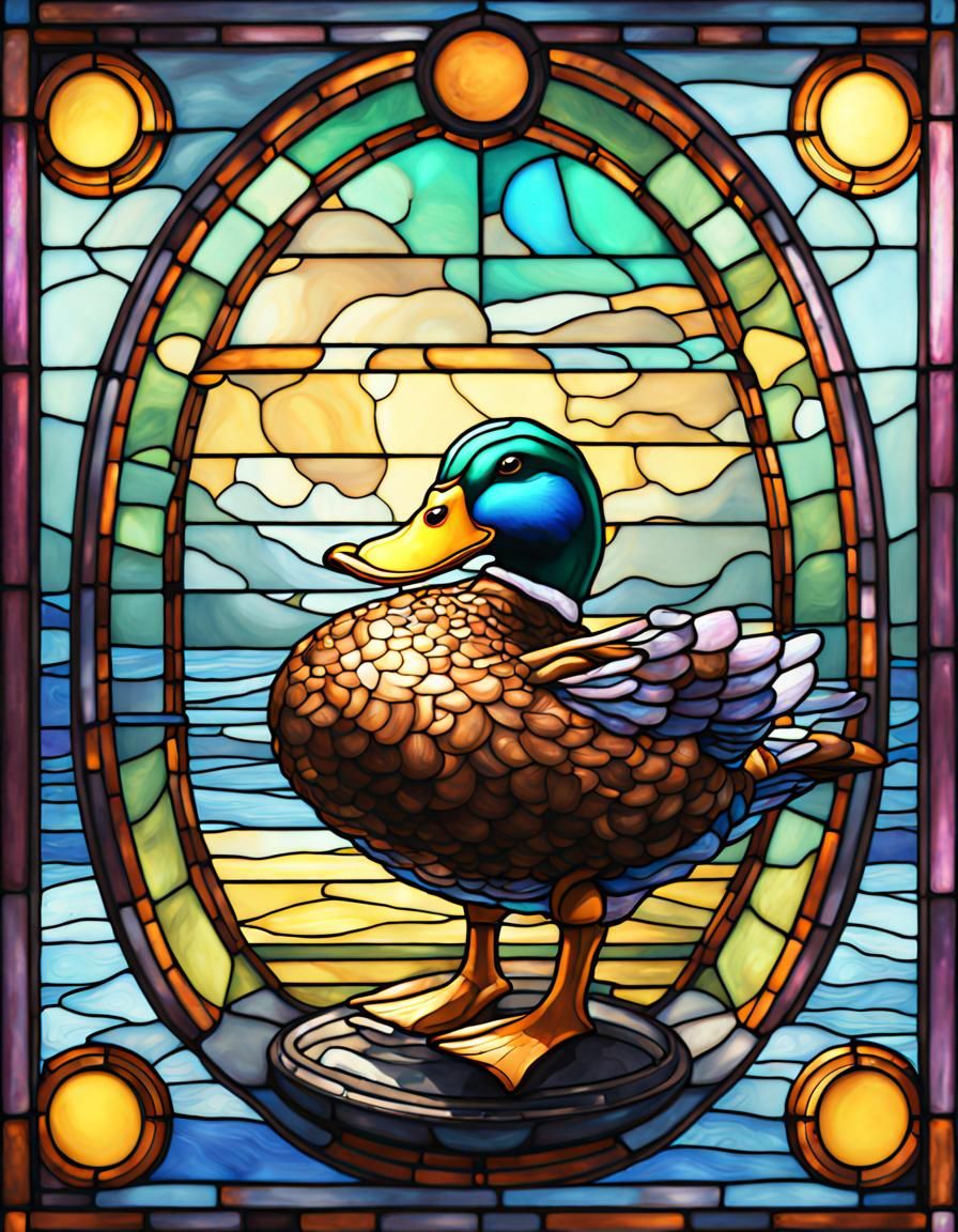 Duck in Flying Saucer: Stained Glass Art