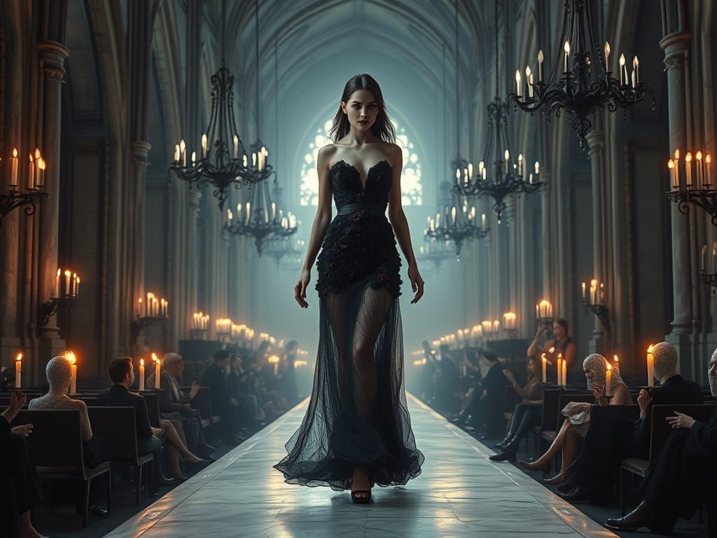 Ethereal Vampire Supermodel in Gothic Cathedral