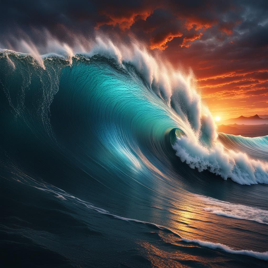 Epic Sunset Surfing: Detailed Matte Painting