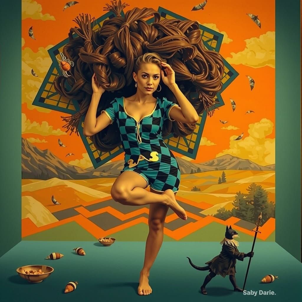 Harlequin in Geometric Maze Optical Illusion