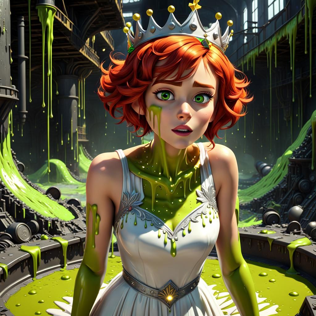 Princess Trapped in Toxic Slime: Pixar-Inspired 3D Art