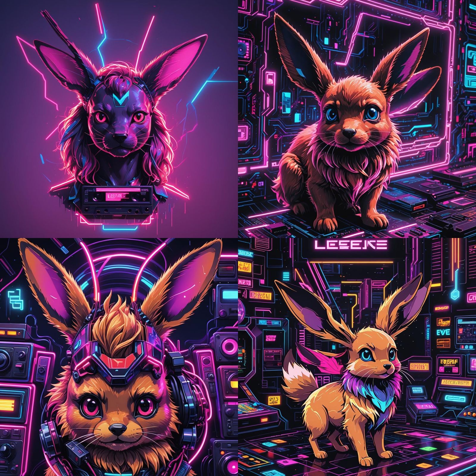 Eevee Head Outline with Retro Synthwave Element