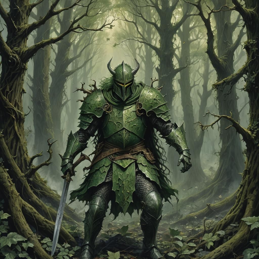 Green Knight Emerges from Mystical Forest