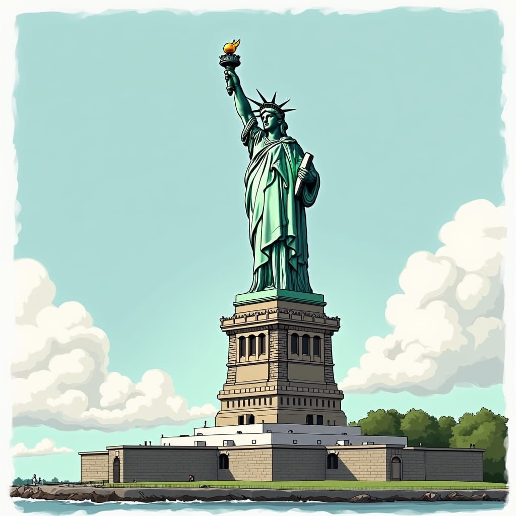 Statue of Liberty Returned to France in Cartoon Style