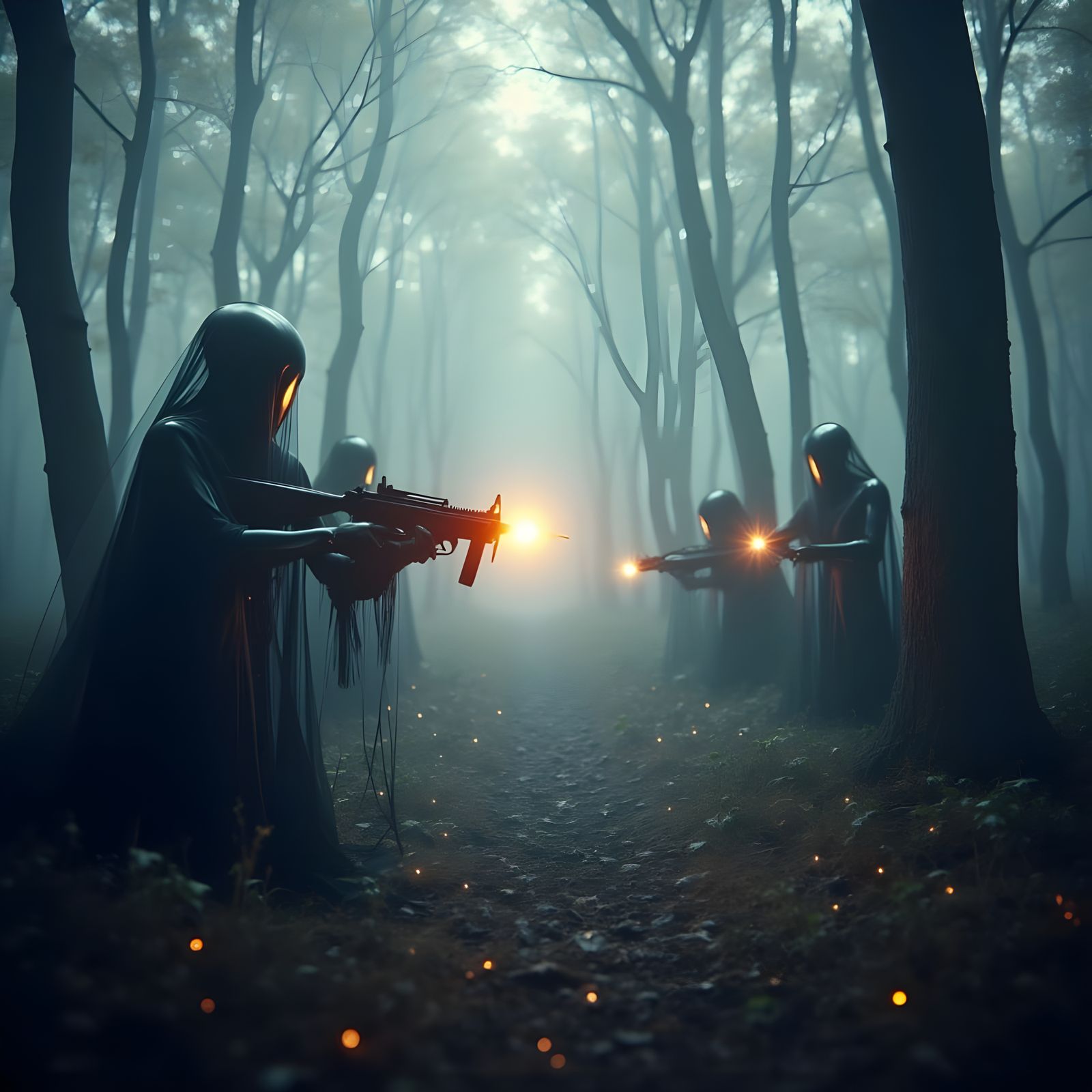 Eerie Aliens Attack in Foggy Forest