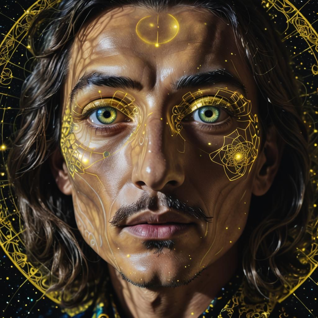 Holographic Galaxy Figure in Surrealist Digital Art