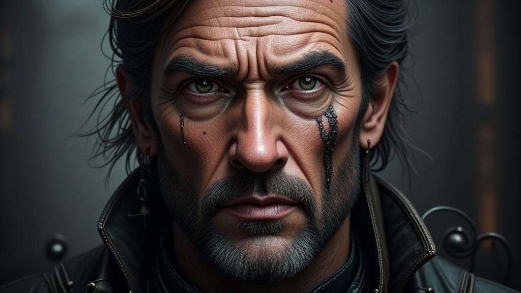 Detailed Man's Face in Hyperrealistic Digital Art