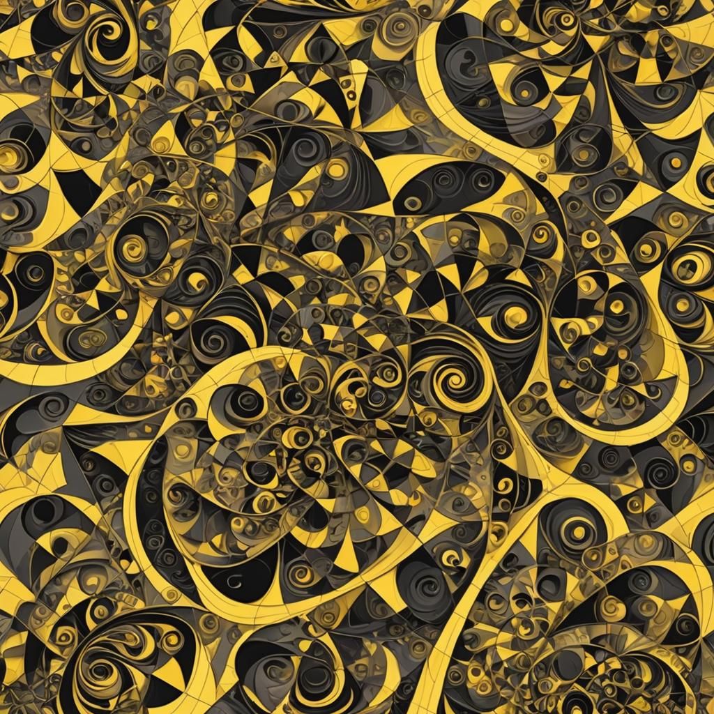 Abstract Black and Yellow Fractal Whorl