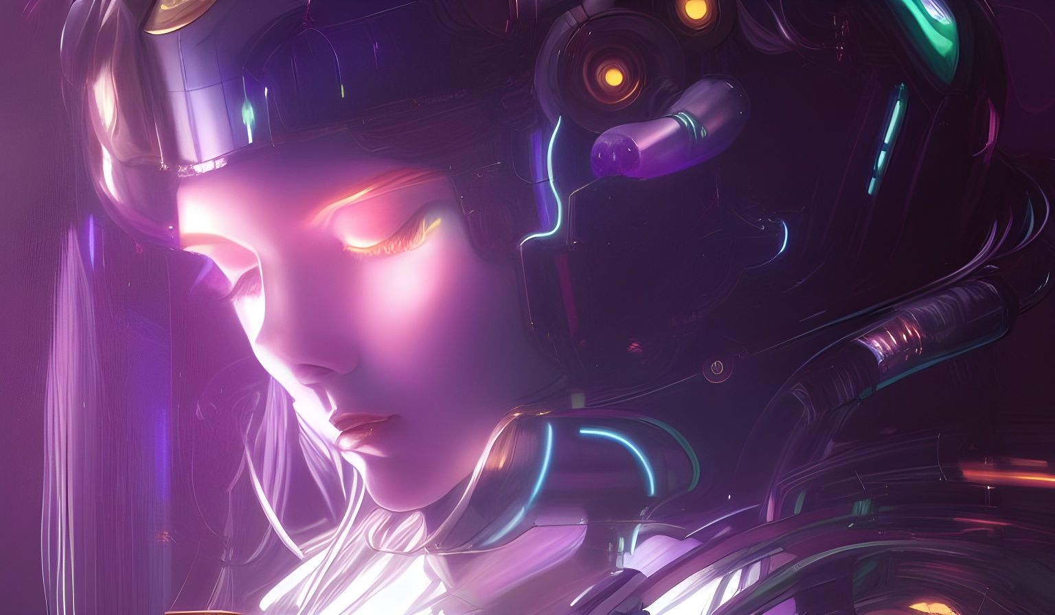 Cyberpunk Android Goddess Portrait with Golden Hair