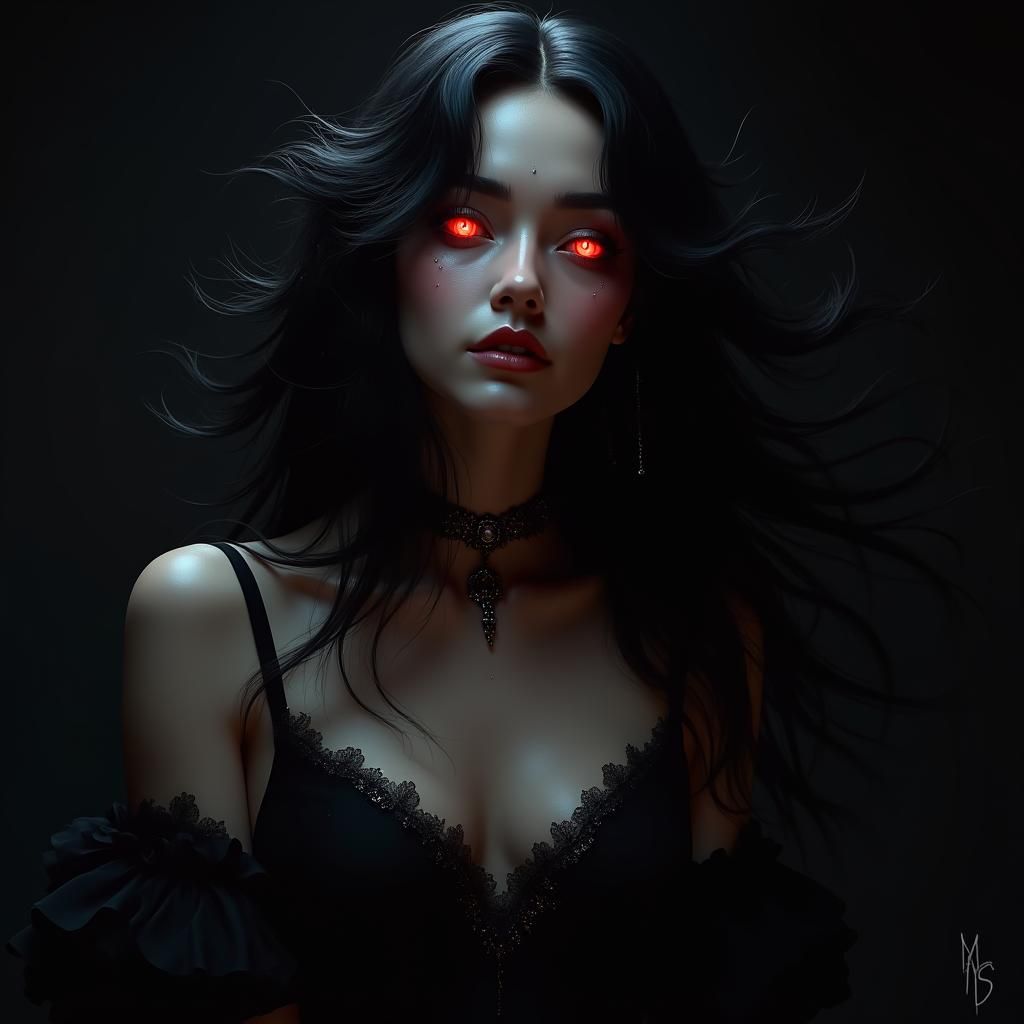 Ethereal Vampire Portrait in Art Nouveau Style