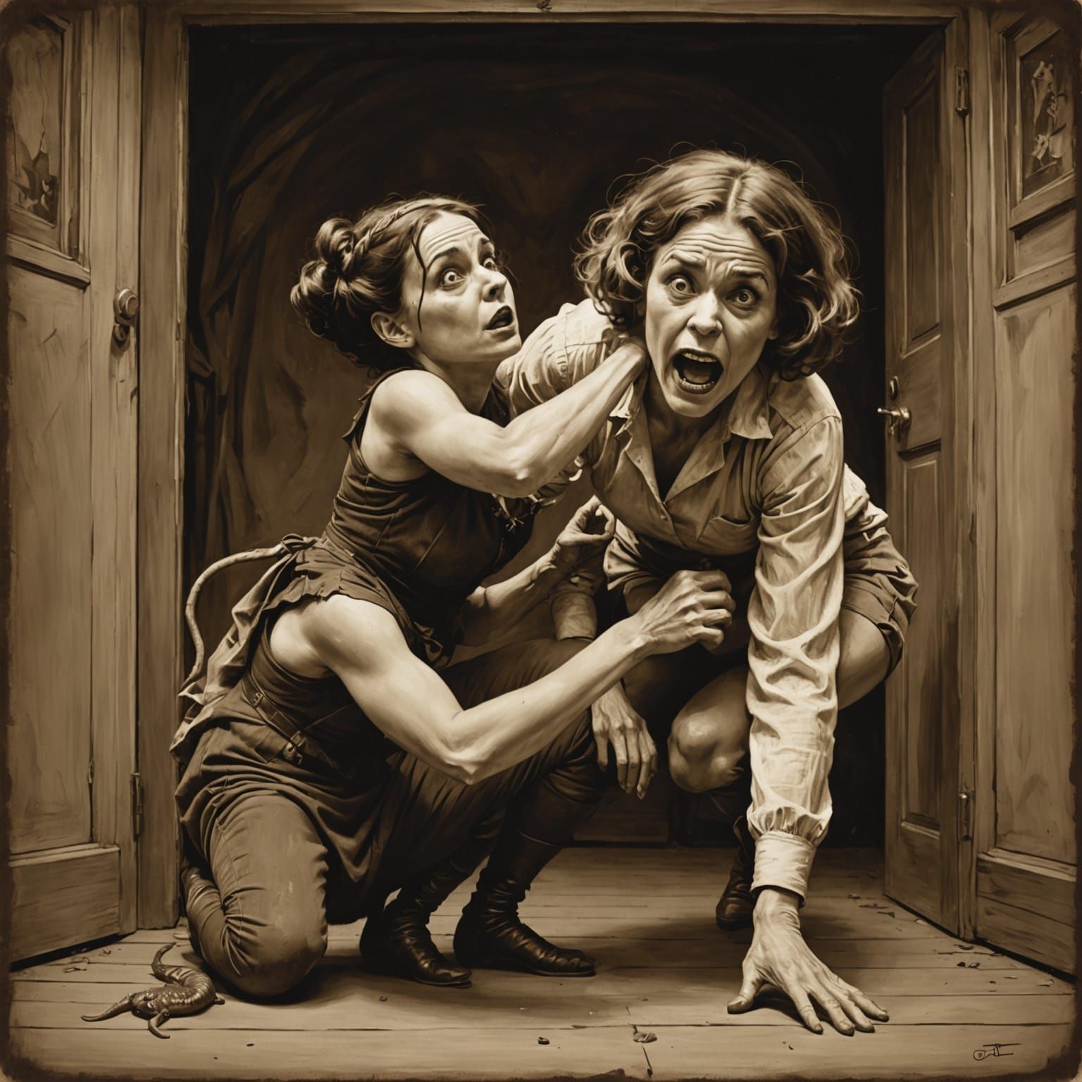 Surreal Contortionist in Sepia Vintage Style