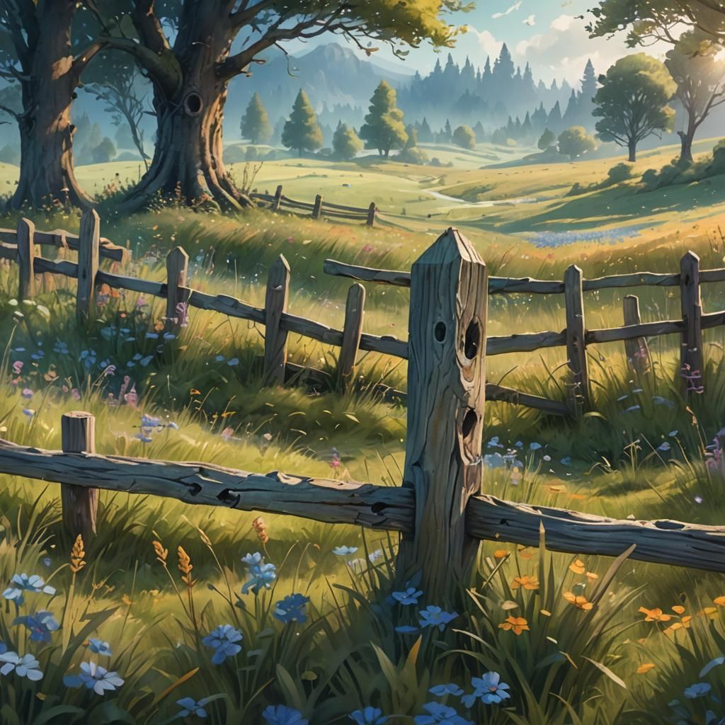 fence post with watercolor background.