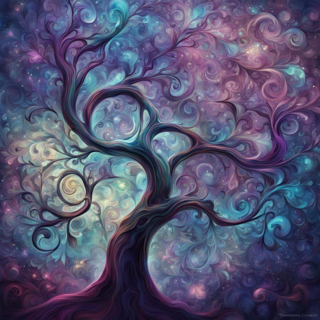 Ethereal Apple Tree in Vibrant Dreamlike Digital Art