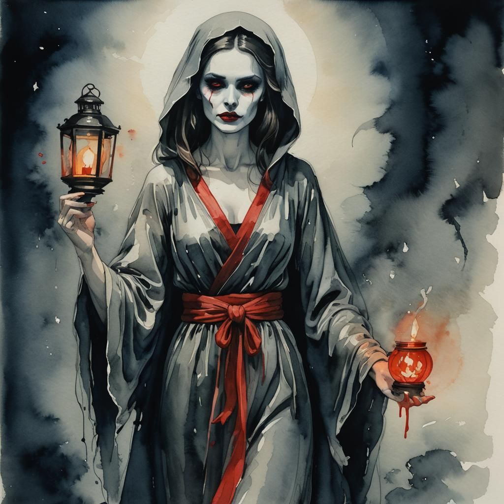 Gouache Sketch of Death as Beautiful Lady