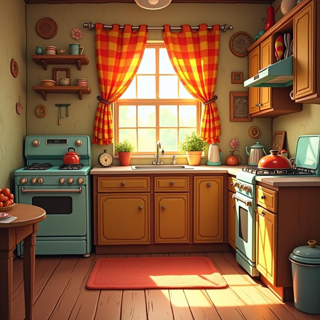 Charming Cartoon Kitchen in Pixar Style