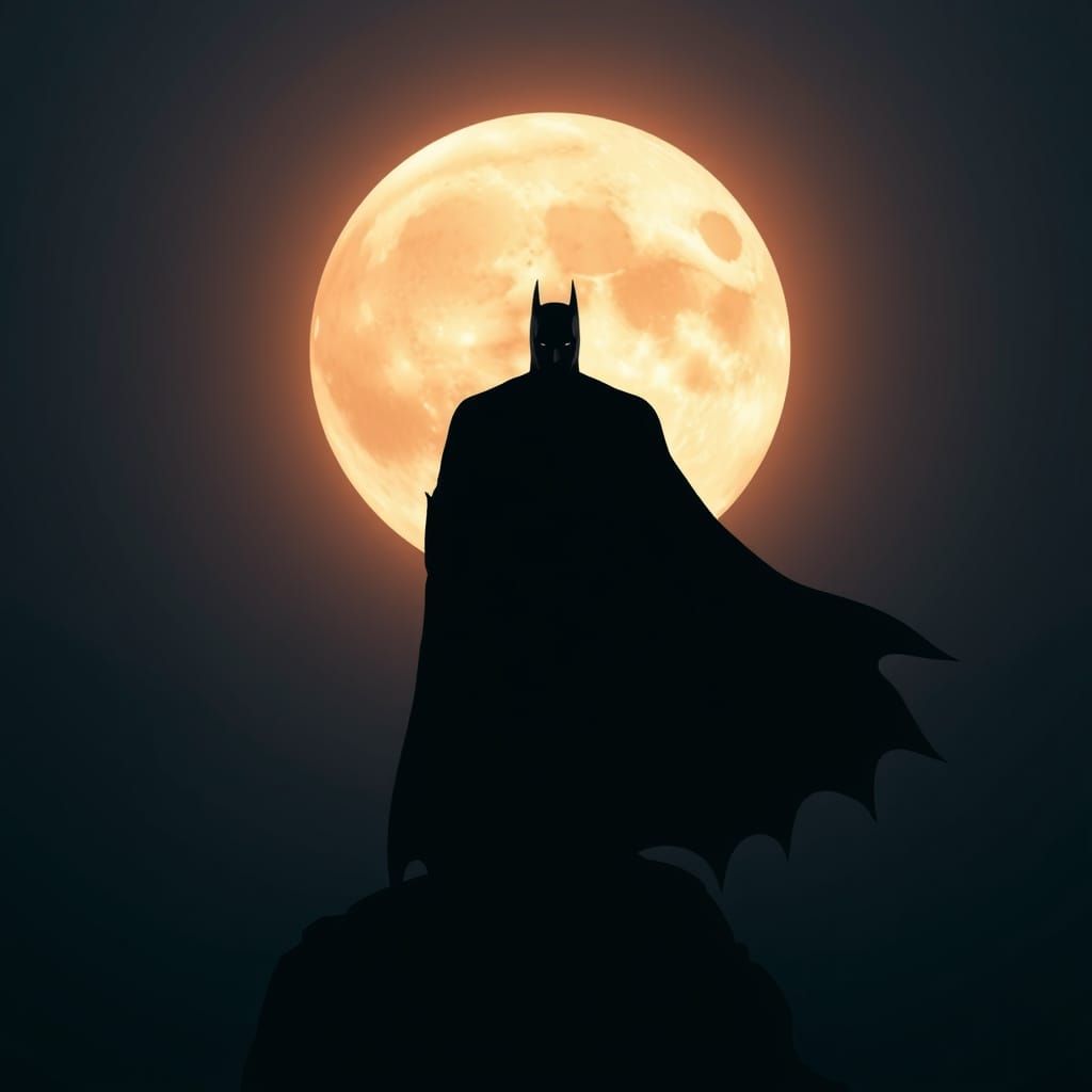 Batman Silhouette Against a Giant Moon