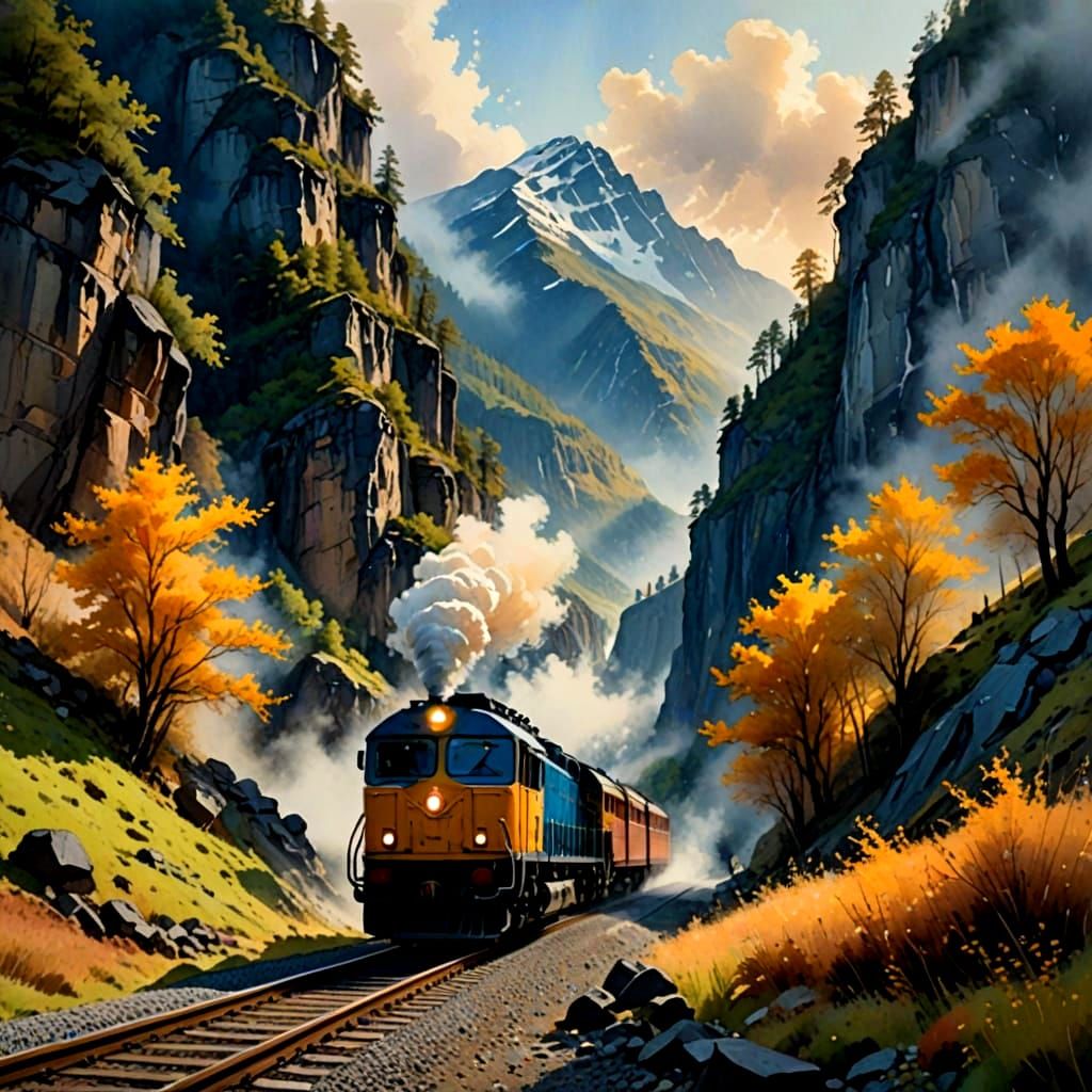 Train in Vibrant Watercolor