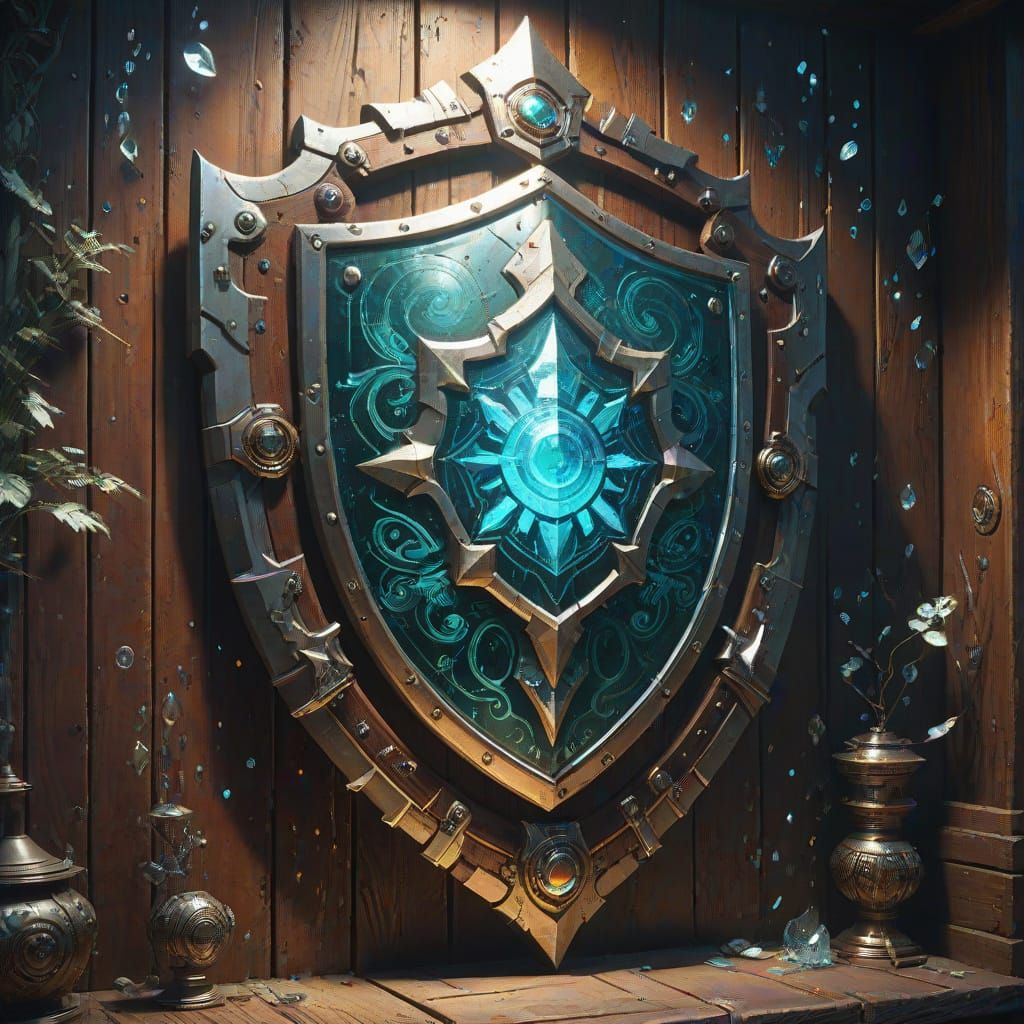 Crystal Battle Shield in Cyberpunk Fantasycore Setting