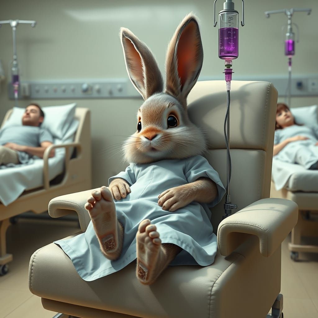 Worried Bunny in Hospital, Digital Painting