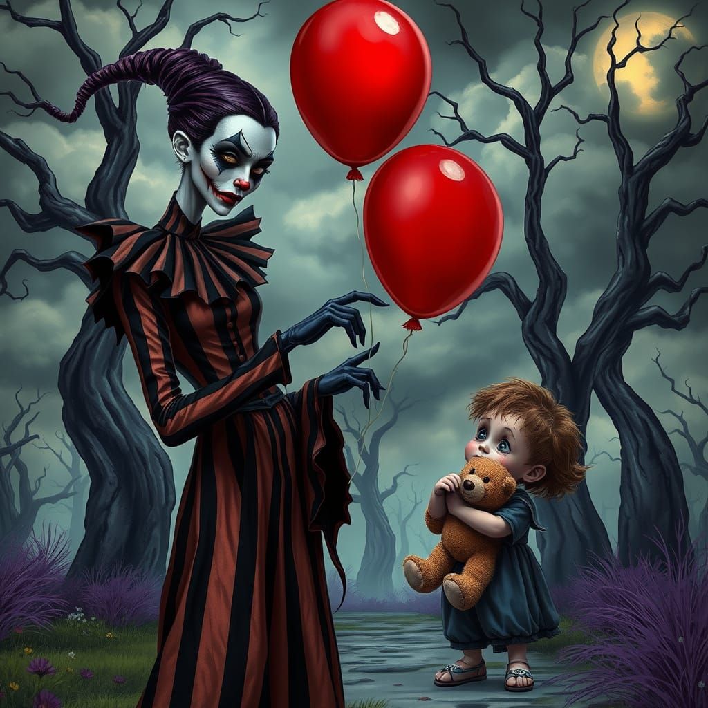 Creepy Clown Supervillain Steals Balloon in Burton Style