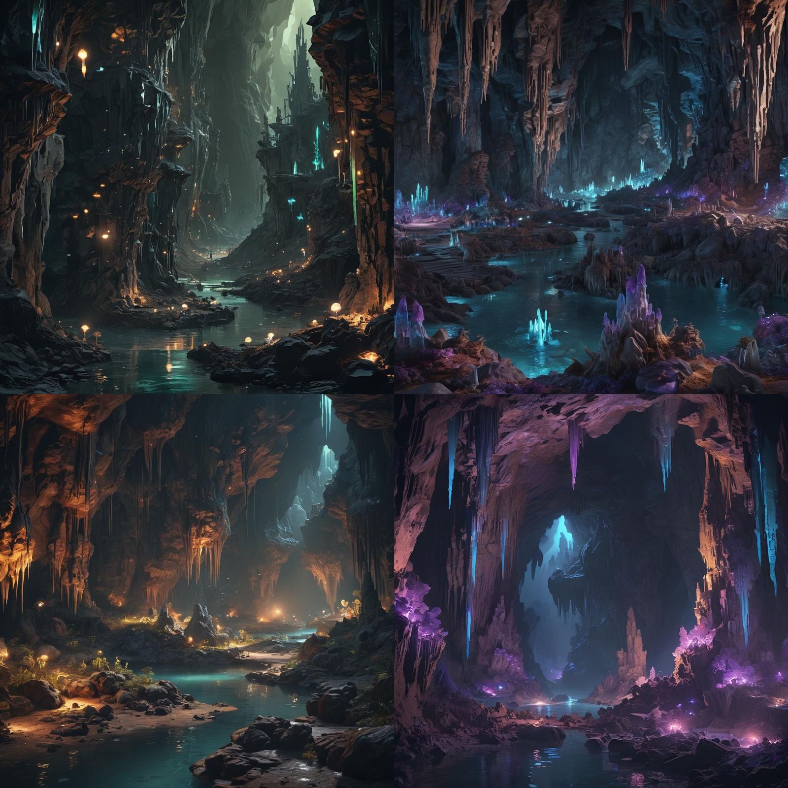Glowing Underground Landscape in 3D Cinematic Style
