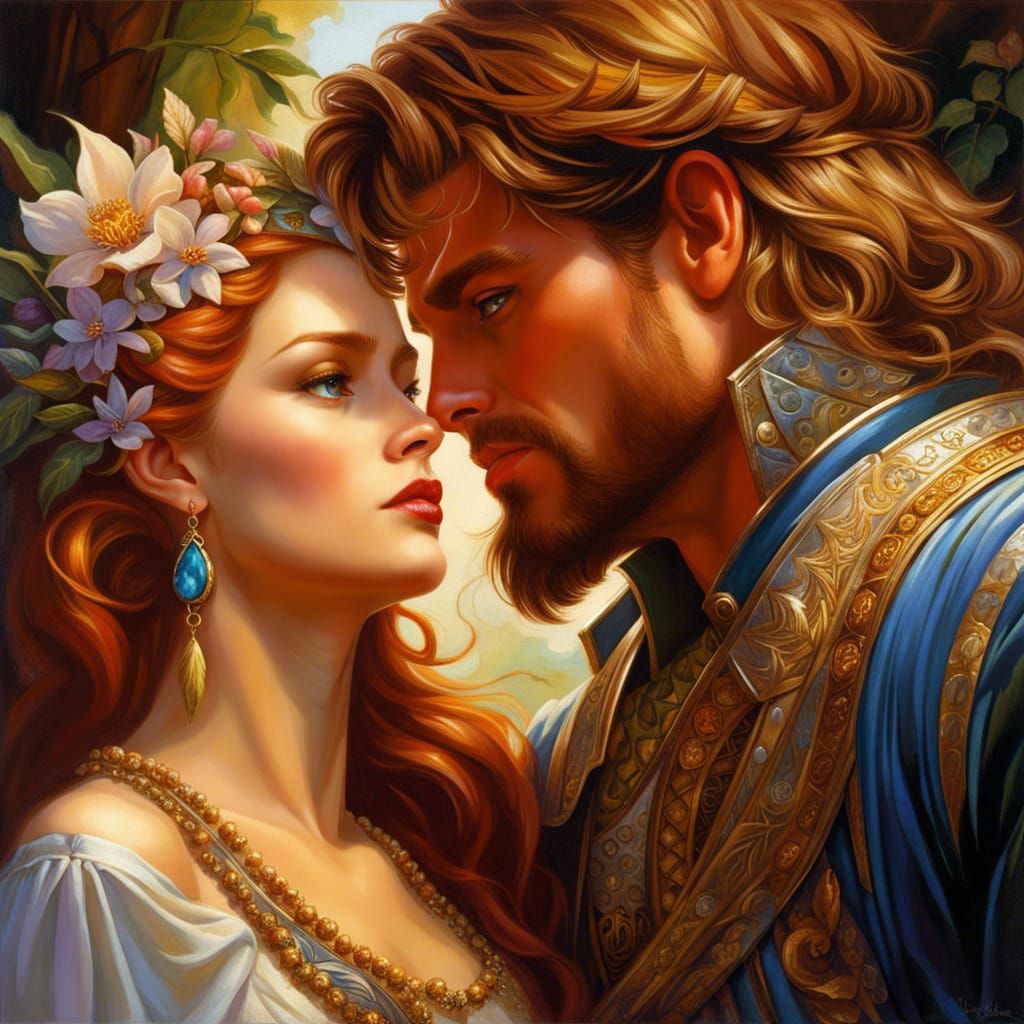 Fantasy Couple in Lavish Clothing: A Digital Masterpiece