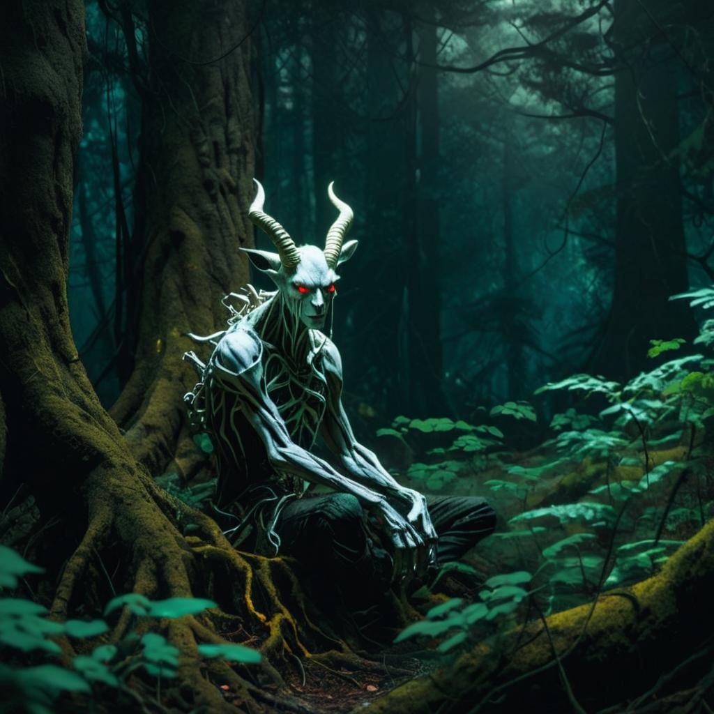 Demon in Mystical Forest: Dark Fantasy Illustration