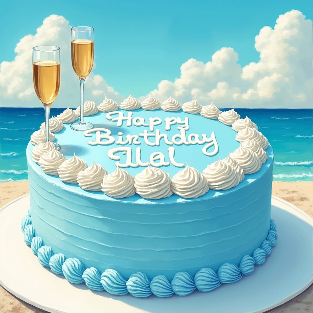 Seaside Birthday Cake in Modern Art Style